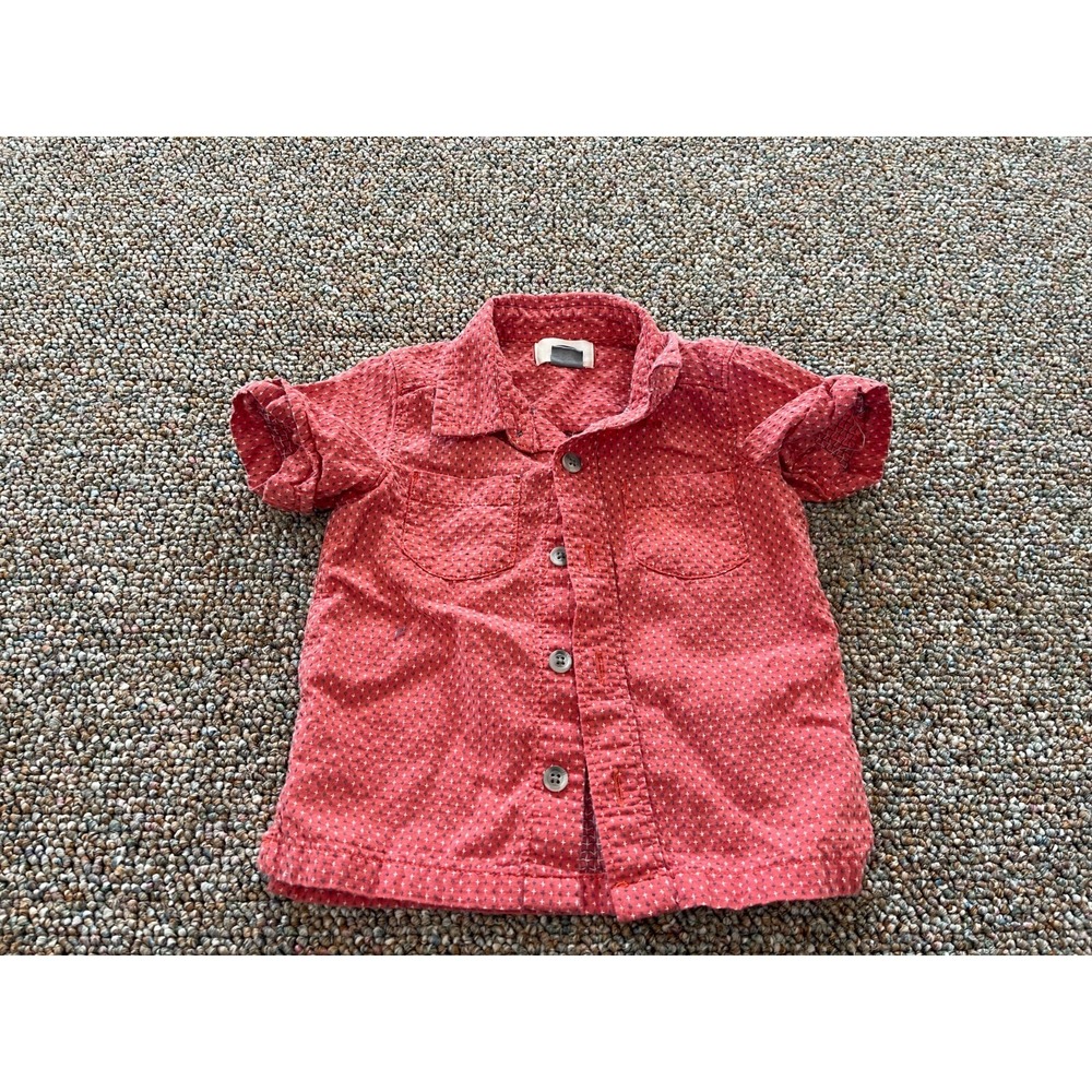 Old Navy Boys Red Patterned Button Up‎ Shirt 12-18M